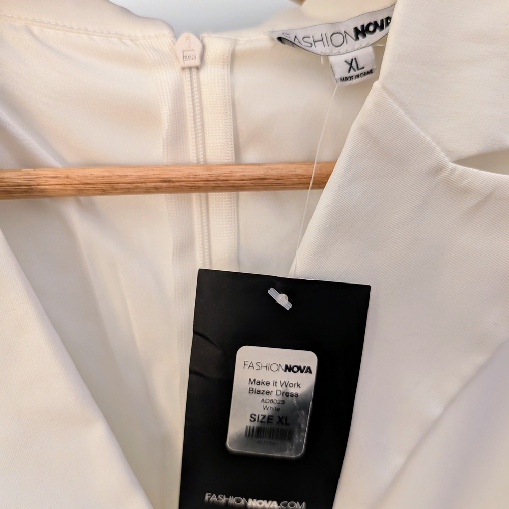 Fashion Nova White Blazer Dress XL – Long Sleeve Business Casual Mini Dress NWT - Picture 3 of 9
